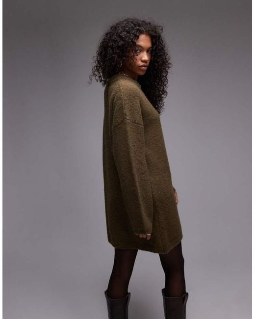 TOPSHOP Brown Knitted Fluffy Crew Oversized Dress