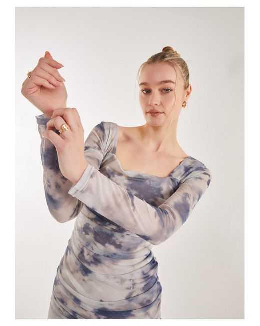 Pink Vanilla Gray Long Sleeve Distressed Print Mini Dress