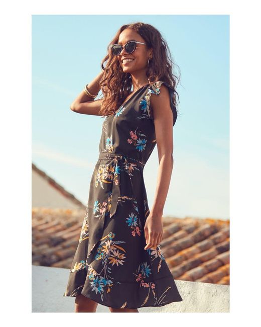 Sosandar Blue Print Wrap Dress