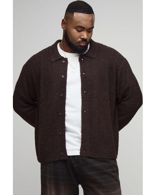 BoohooMAN Black Plus Basic Boxy Brushed Knitted Shirt for men
