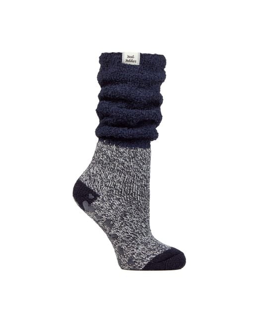 Heat Holders Blue Ladies Fluffy Slouch Top Non Slip Thermal Bed Socks