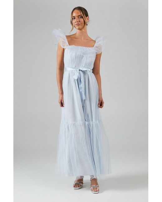 Debut London Blue By Coast Bardot Tiered Mesh Bridesmaids Dress