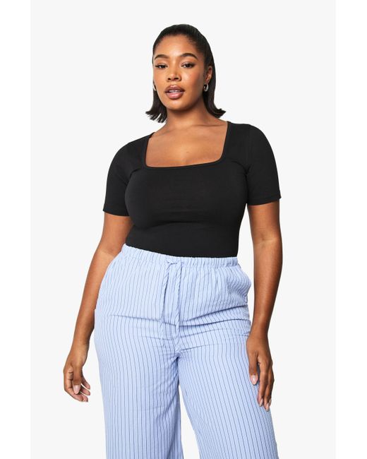 Boohoo Blue Plus Cotton Square Neck One Piece