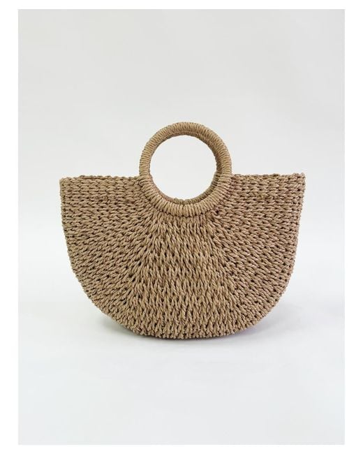 SVNX White Round Woven Straw Holdall With Circular Handle