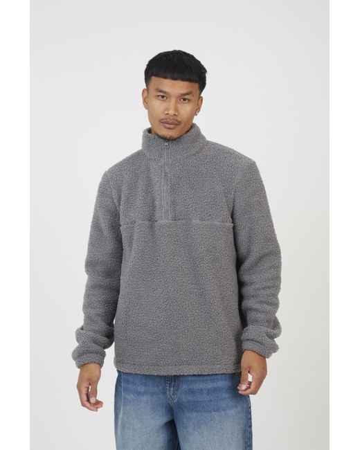 Brave Soul Gray Quarter Zip Sherpa Jumper for men