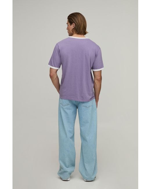 BoohooMAN Purple Regular Fit Vintage Wash Ringer T-Shirt for men