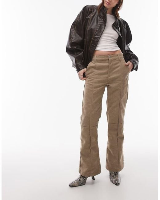 TOPSHOP Natural Faux Suede Cropped Kick Flare Trouser