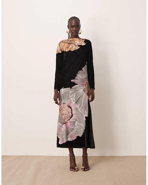 ASOS Black Velvet Embroidered Floral Maxi Dress
