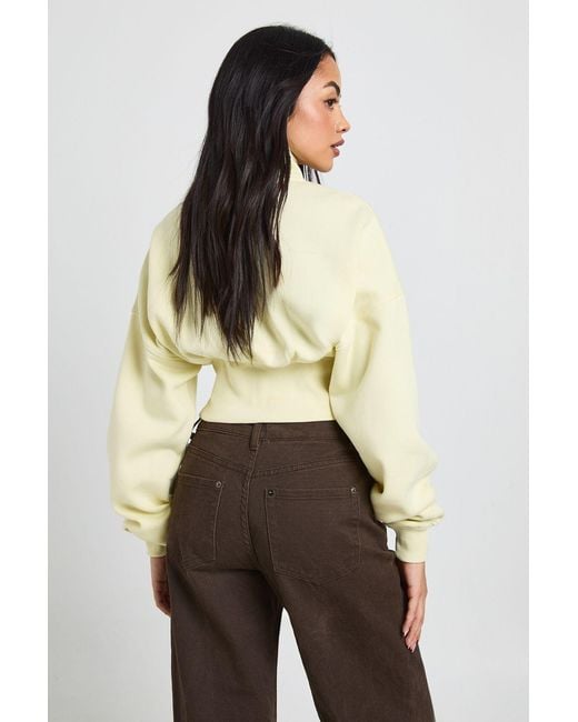 Boohoo Natural Funnel Neck Cinched Waist Zip Through