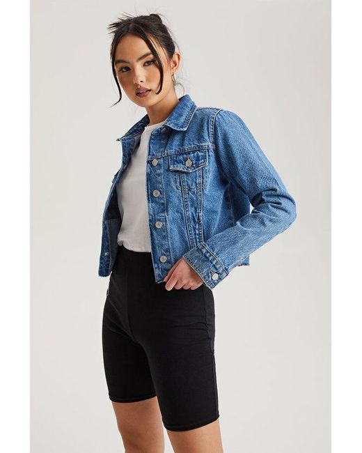 Urban Bliss Blue Mid Raw Hem Denim Jacket
