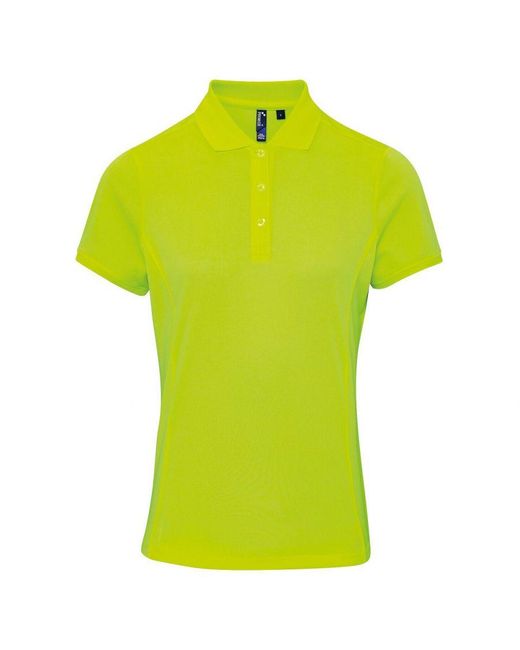 PREMIER Yellow Ladies Coolchecker Short Sleeve Pique Polo T-Shirt (Neon)
