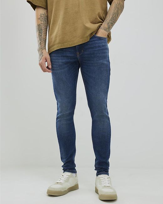 River Island Blue Spray On Jeans Denim Cotton for men