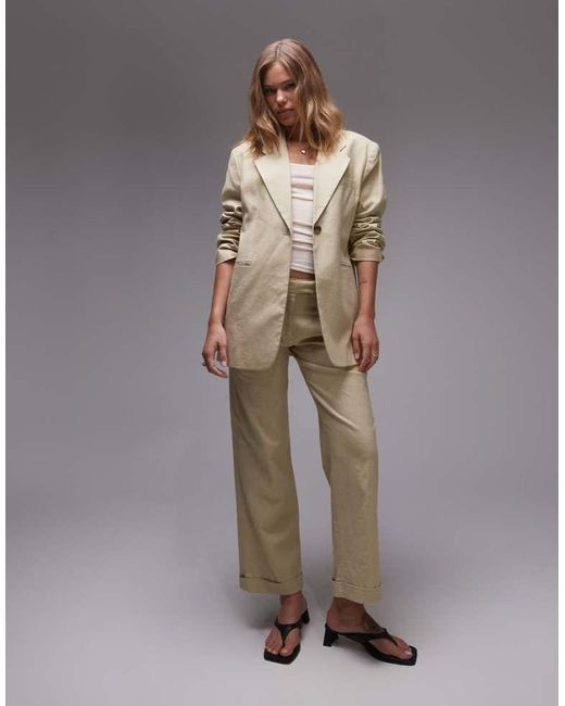 TOPSHOP Gray Low Slung Wide Leg Linen Trouser