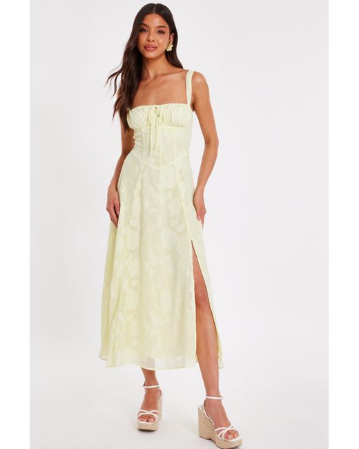 Quiz Yellow Jacquard Ruched Midaxi Dress
