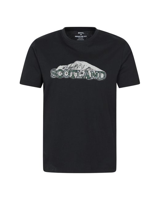 Mountain Warehouse Black Regional Scotland T-Shirt Cotton Breathable Everyday Casual Printed Tee for men