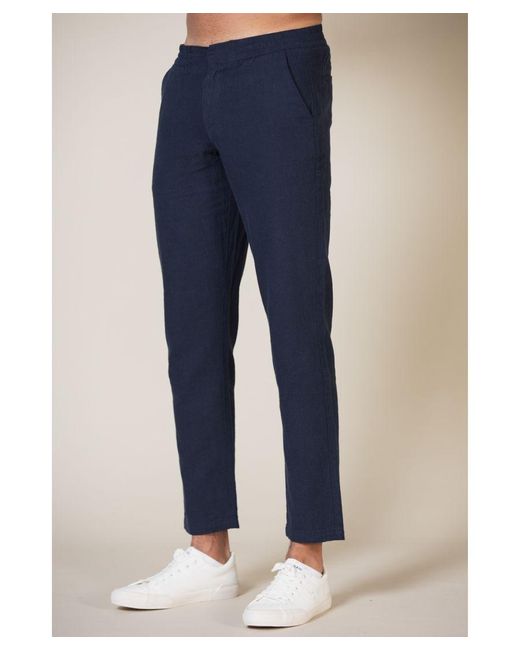 Nines Blue 'Earvin' Linen Blend Classic Fit Trousers for men