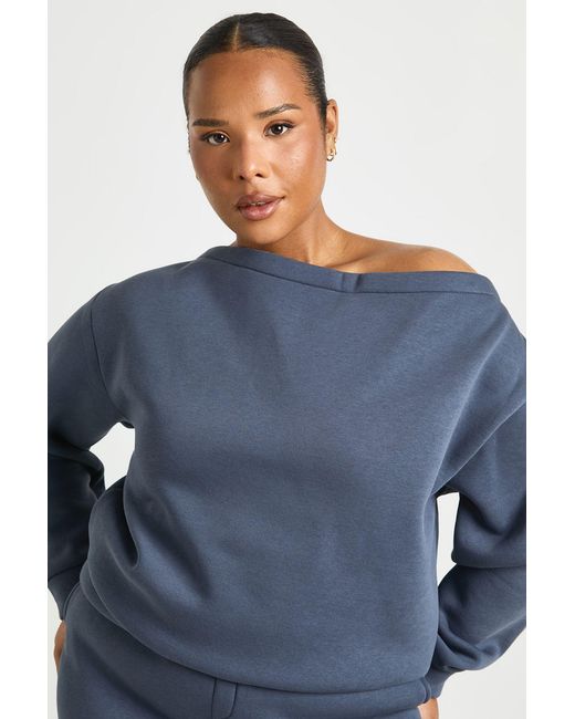 Boohoo Blue Plus Off The Shoulder Oversized Sweatshirt