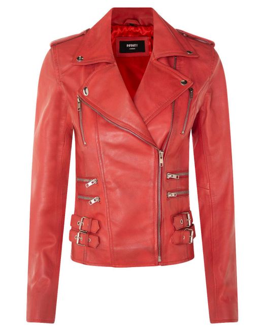 Infinity Leather Red Brando Biker Jacket-Loddon
