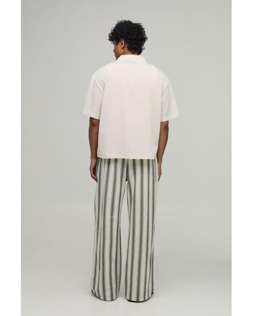 BoohooMAN Green Wide Leg Stripe Linen Look Trouser for men