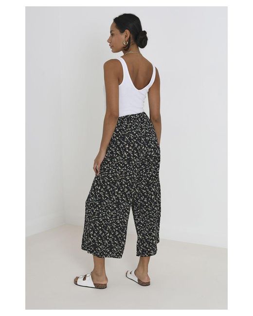 Brave Soul Gray 'Summer Wide Leg Elasticated Wasit Floral Trousers