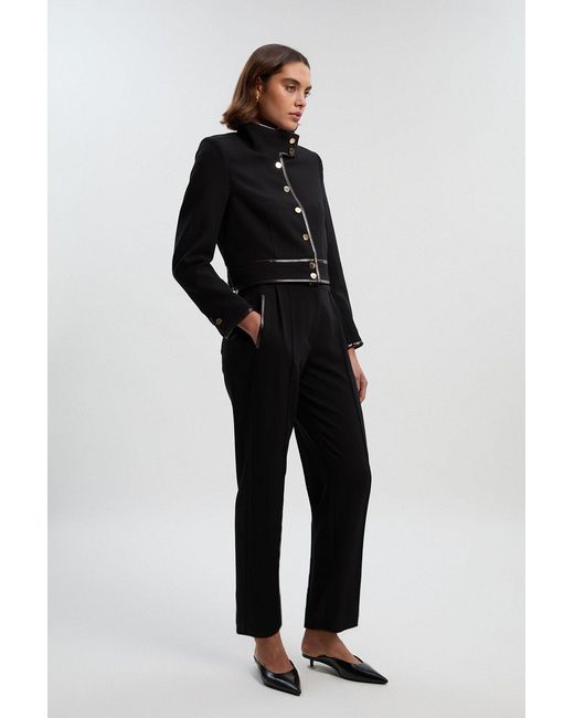 Karen Millen Blue Compact Stretch Pu Mix Tailored Slim Leg Trouser