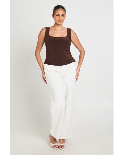 Boohoo White Plus Double Layer Slinky Square Neck Crop Top
