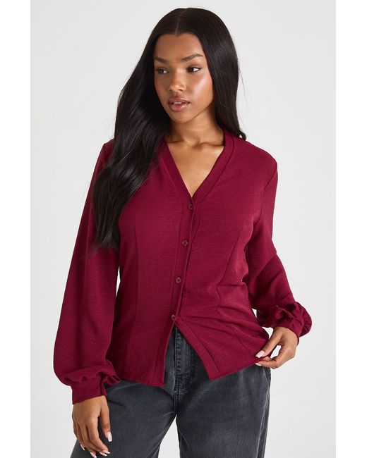 Boohoo Hammered Volume Sleeve Fitted Blouse