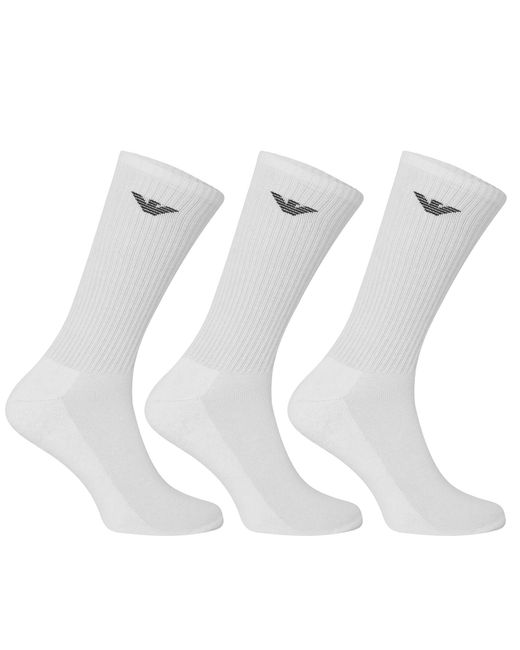 Emporio Armani White Cc300 Crew Socks Everyday Sports Cotton 3 Pack Trainer for men