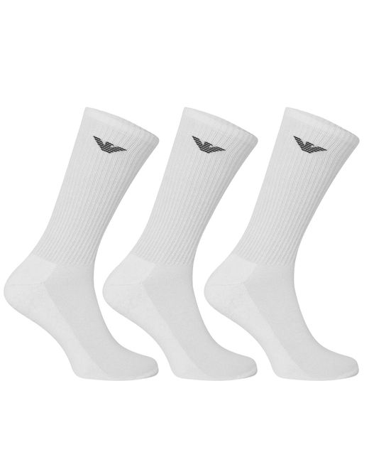 Emporio Armani White Cc300 Crew Socks Everyday Sports Cotton 3 Pack Trainer for men