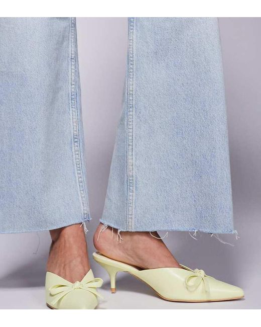 Public Desire Blue Wide Fit Lionheart Pointed Kitten Heel Mules With Bow