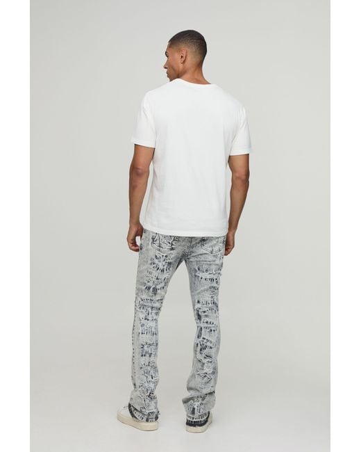 BoohooMAN Gray Stacked Skinny Flared Ripped Distressed Jeans for men
