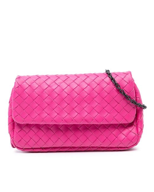 Bottega Veneta Pink Pre-Owned Mini Nappa Intrecciato Expandable Chain Flap Crossbody