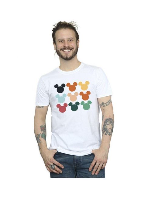 Disney White Mickey Mouse Heads Square T-Shirt () Cotton for men