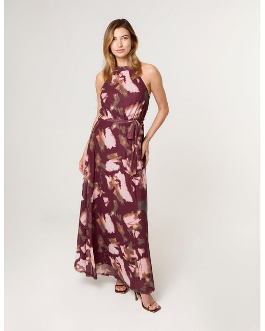 Blue Vanilla Pink Mesh Halterneck Belted Maxi Dress
