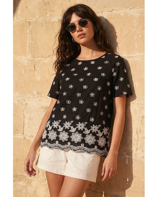 Roman Black Floral Embroidered Top