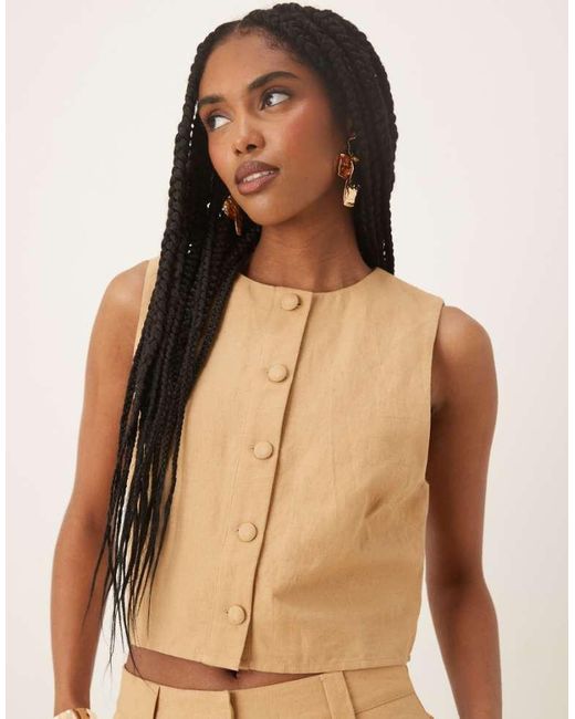 Pretty Lavish Natural Cropped Linen Button Top Co-Ord