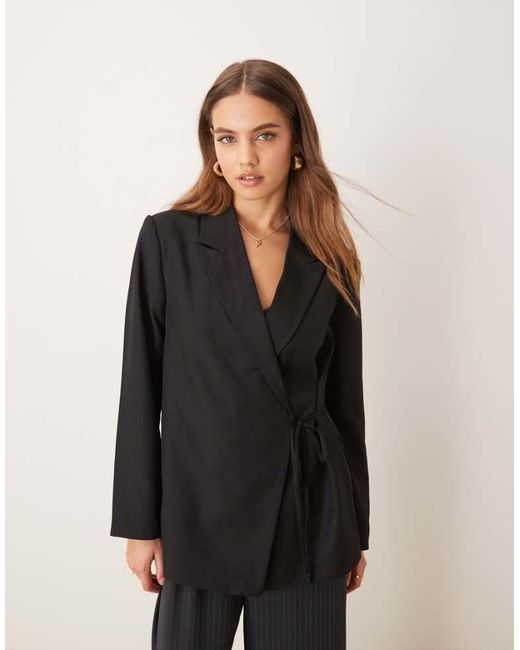 Vila Black Oversized Tie Detail Blazer