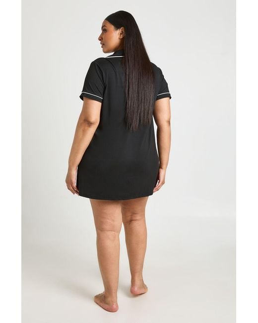 Boohoo Black Plus Piping Detail Short Sleeve Nightie