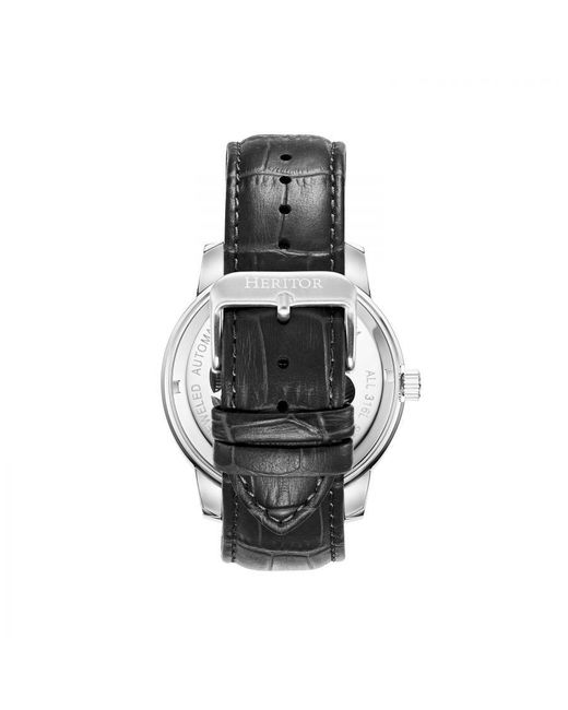 Heritor Metallic Emmanuel Semi-Skeleton Leather-Band Watch for men