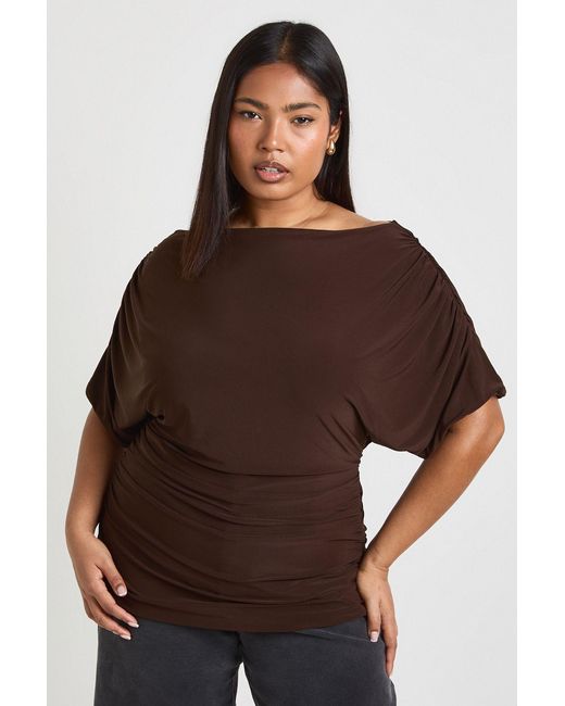 Boohoo Brown Plus Draped Bardot Top