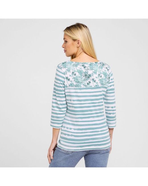 Peter Storm Blue Patsy Tee With 3/4 Sleeves & Scooped Neck, 100% Cotton Casual T-Shirt