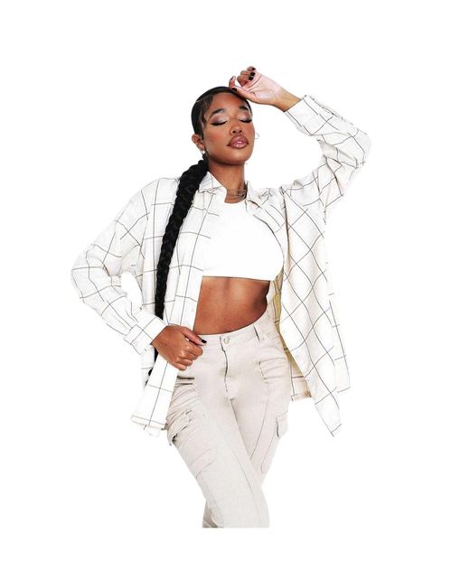 Missy Empire White Missy Empire /Ladies Checked Oversized Shirt