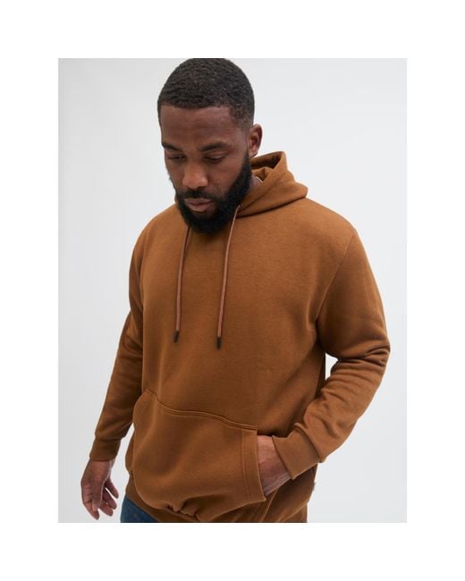 Jack & Jones Brown Big Size Pullover Hoodie Relaxed Fit for men