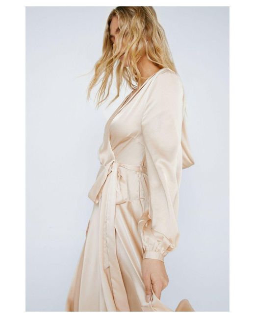 Nasty Gal Satin Long Sleeve Cowl Back Maxi Dress in White | Lyst UK