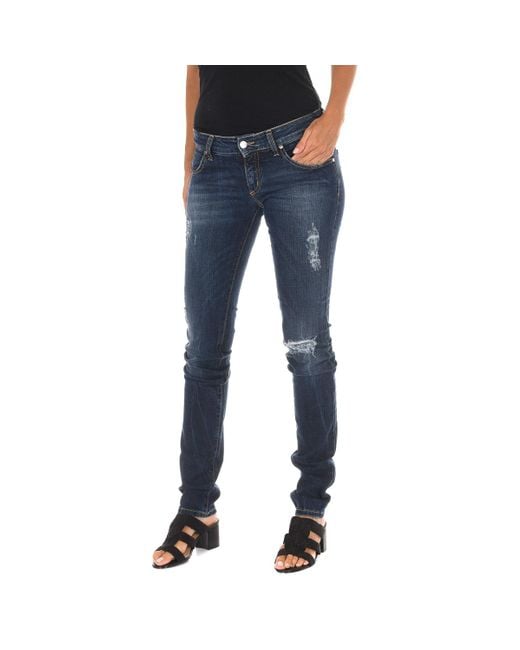 Met Blue Long Denim Pants Worn And Torn Effect 10Db50219