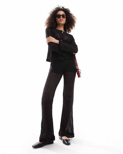 Object Black Open Knit Flared Trouser Co-Ord