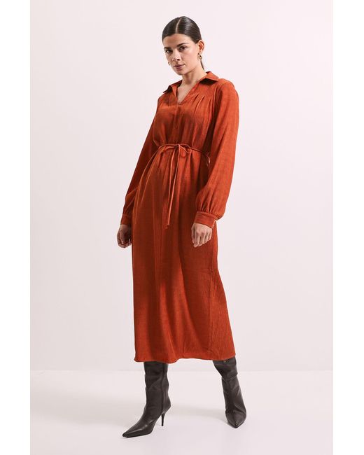 PRINCIPLES Red Crinkle Column Shirt Mid Dress