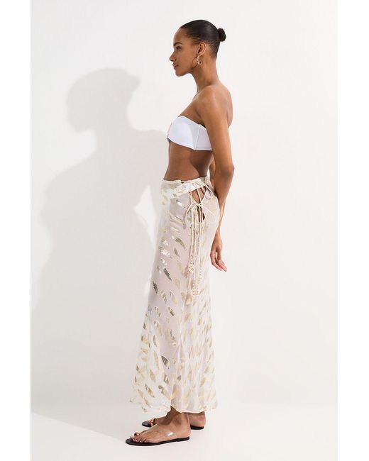 Karen Millen Natural Beach Metallic Thread Tie Waist Maxi Skirt
