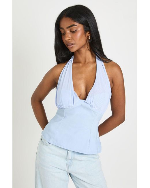 Boohoo White Mesh Halterneck Bengaline Top