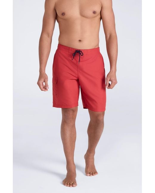 Mountain Warehouse Red 'Ocean' Boardshorts With Adjustable Waist Quick Dry Swimming Trunks for men
